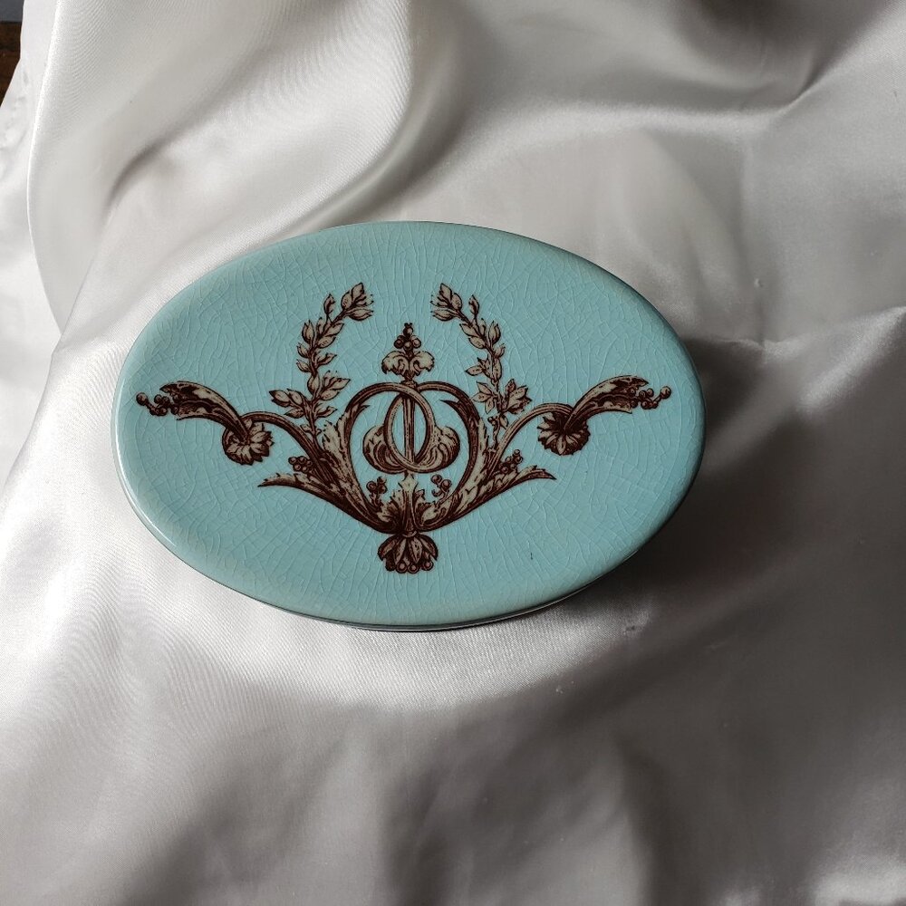 Vintage Bordeaux Soap Dish, Mist & Chocolate. Hand Crafted & Hand Painted.